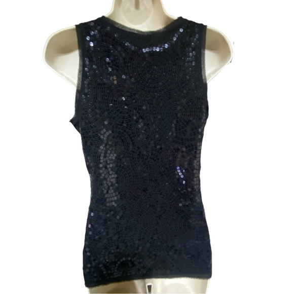 White House Black Market Black sequined sleeveless top Festive Party Christmas S - Picture 4 of 5